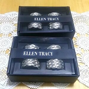 Napkin Rings, Two New Boxes - Ellen Tracy Silver Braided